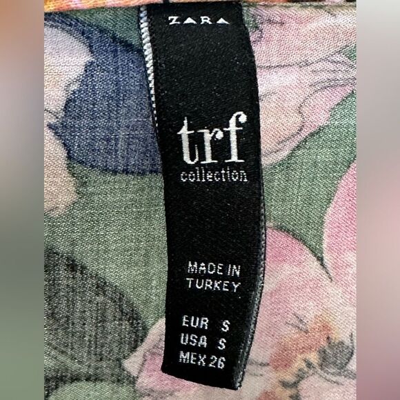 ZARA TRF Collection Kelly Green Floral Button down Long Sleeve size S - Picture 3 of 10